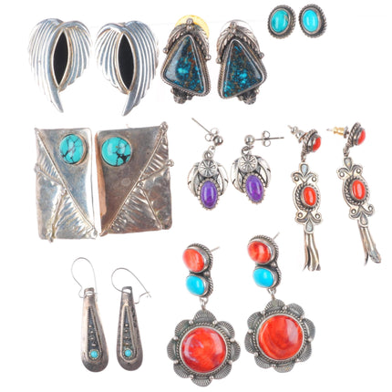Andy Cadman Navajo-Etta Endito-Roie Jacque Sterling/Turquoise/Coral earring lot