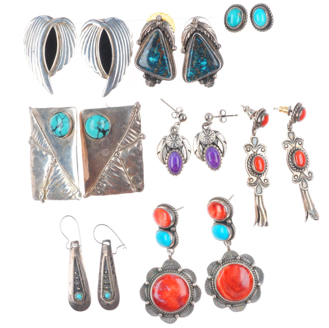 Andy Cadman Navajo-Etta Endito-Roie Jacque Sterling/Turquoise/Coral earring lot