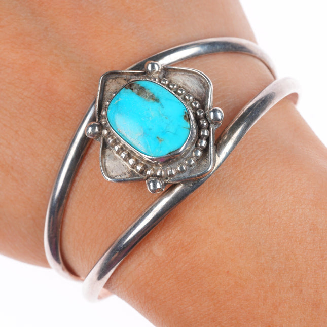 6.5" Vintage Navajo sterling silver turquoise split shank cuff bracelet
