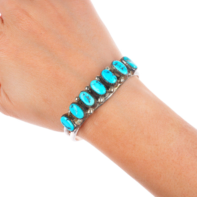 6.3" Vintage Navajo Kingman turquoise sterling silver row cuff bracelet