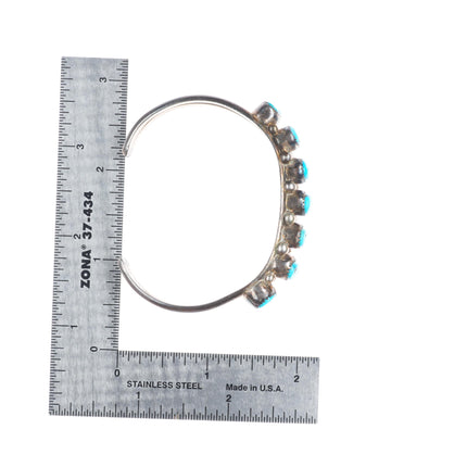 6.3" Vintage Navajo Kingman turquoise sterling silver row cuff bracelet