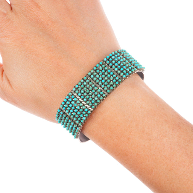 6.6" Stephen Haloo Zuni sterling silver snake eye turquoise cuff bracelet