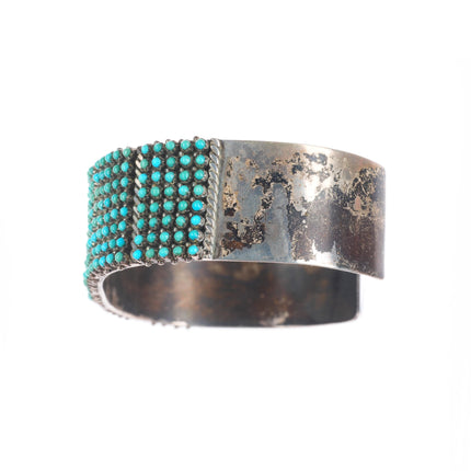 6.6" Stephen Haloo Zuni sterling silver snake eye turquoise cuff bracelet