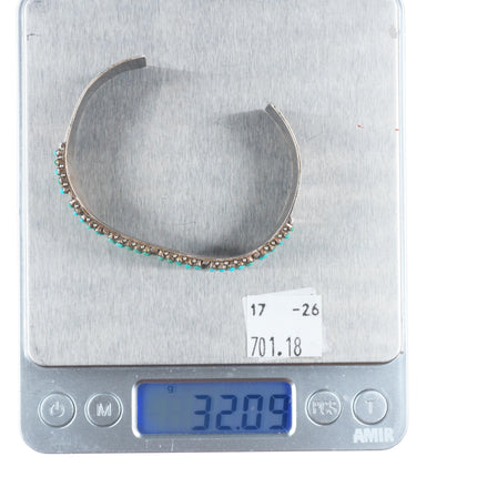 6.6" Stephen Haloo Zuni sterling silver snake eye turquoise cuff bracelet