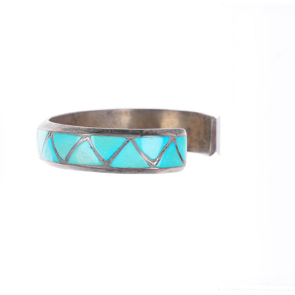 6" vintage Milton Lasiloo Zuni sterling silver turquoise inlay cuff bracelet