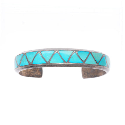6" vintage Milton Lasiloo Zuni sterling silver turquoise inlay cuff bracelet
