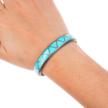 6" vintage Milton Lasiloo Zuni sterling silver turquoise inlay cuff bracelet