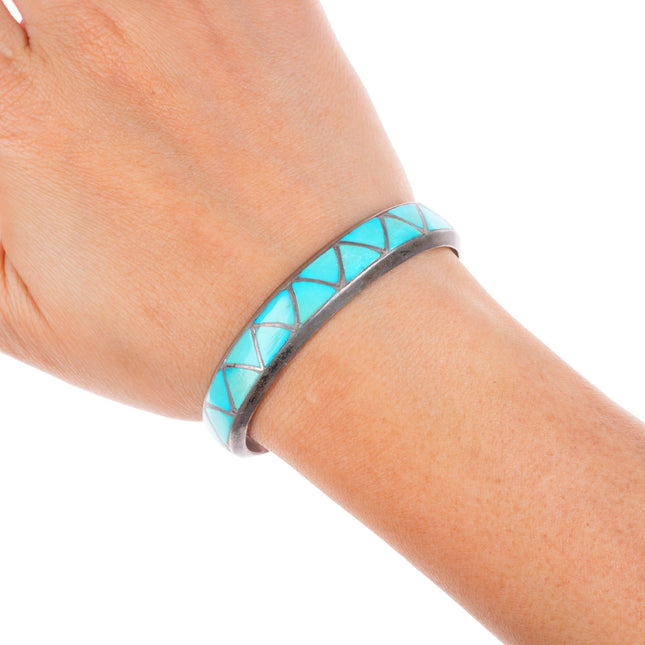 6" vintage Milton Lasiloo Zuni sterling silver turquoise inlay cuff bracelet