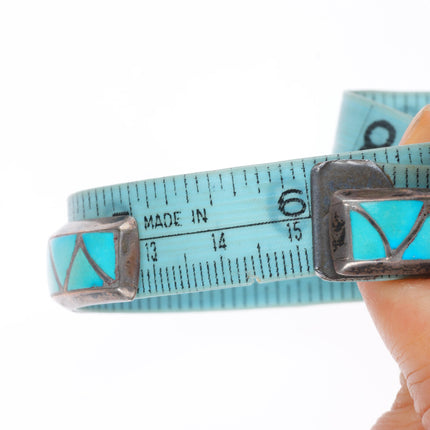6" vintage Milton Lasiloo Zuni sterling silver turquoise inlay cuff bracelet