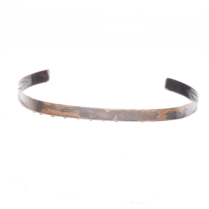 6.5" Vintage c1950's Zuni sterling silver carved turquoise row cuff bracelet