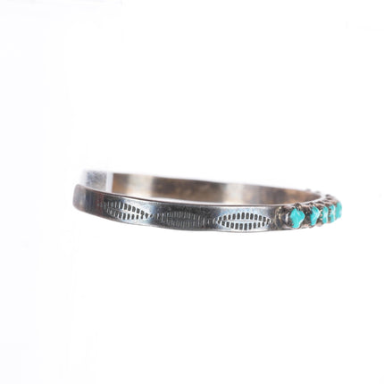 6.5" Vintage c1950's Zuni sterling silver carved turquoise row cuff bracelet