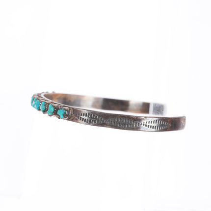 6.5" Vintage c1950's Zuni sterling silver carved turquoise row cuff bracelet