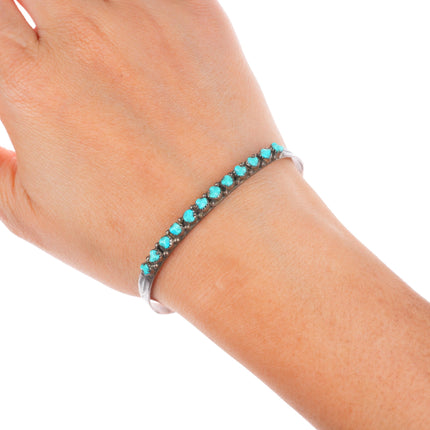 6.5" Vintage c1950's Zuni sterling silver carved turquoise row cuff bracelet