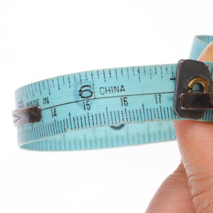 6.5" Vintage c1950's Zuni sterling silver carved turquoise row cuff bracelet