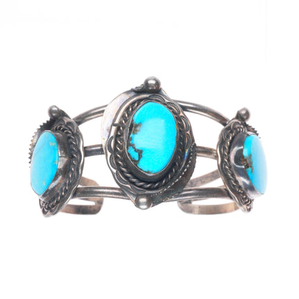 5.75" Vintage Navajo sterling silver 3 stone turquoise cuff bracelet
