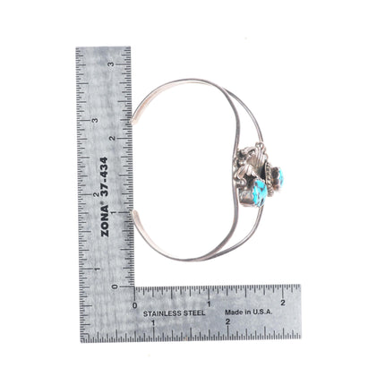 6.5" Vintage Navajo sterling silver turquoise split shank feather cuff bracelet
