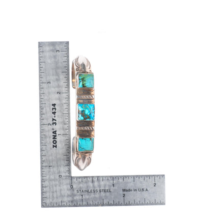 6.25" Vintage Navajo sterling silver turquoise carinated stamped cuff bracelet