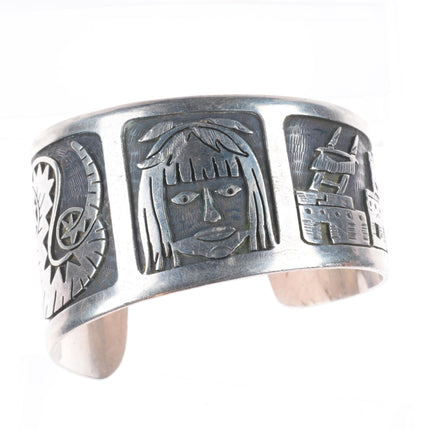 6.5" Bobby Secakuku Hopi overlay Kachina/pueblos cuff bracelet sterling silver
