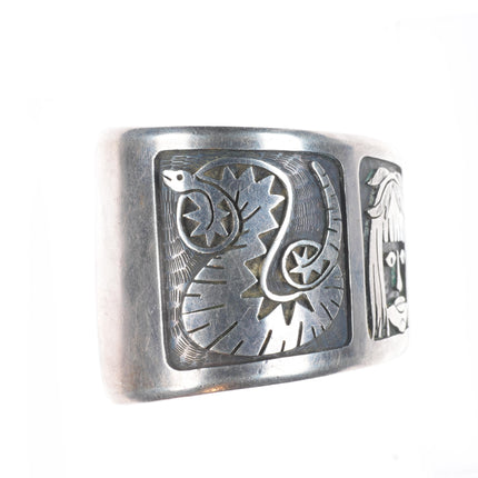 6.5" Bobby Secakuku Hopi overlay Kachina/pueblos cuff bracelet sterling silver