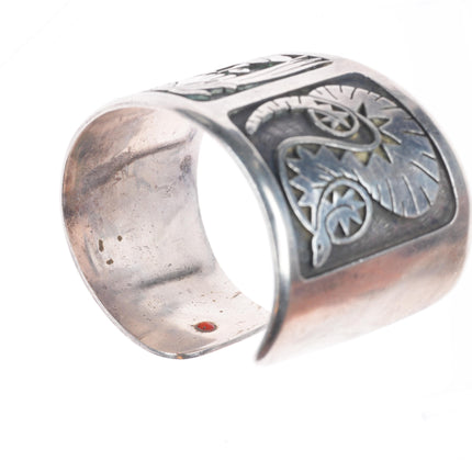 6.5" Bobby Secakuku Hopi overlay Kachina/pueblos cuff bracelet sterling silver