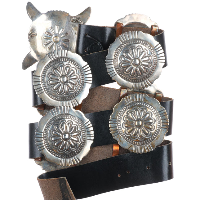 39" Vintage Navajo deep stamped sterling silver heavy concho belt