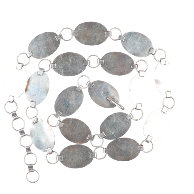 39"Thomas Longfeather Navajo stamped sterling silver coral shadowbox concho belt