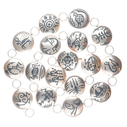 38" Manuel Hoyungowa Hopi Overlay kachina forms sterling silver link concho belt