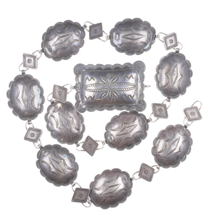 32.5" 30's-40's Vintage hand stamped sterling silver Navajo link concho belt