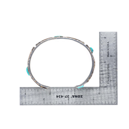 6.5" Vintage Navajo sterling silver Zuni inlaid turquoise cuff bracelet