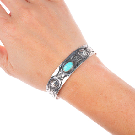 6.25" 30's-40's Fred Harvey era Navajo sterling silver turquoise cuff bracelet