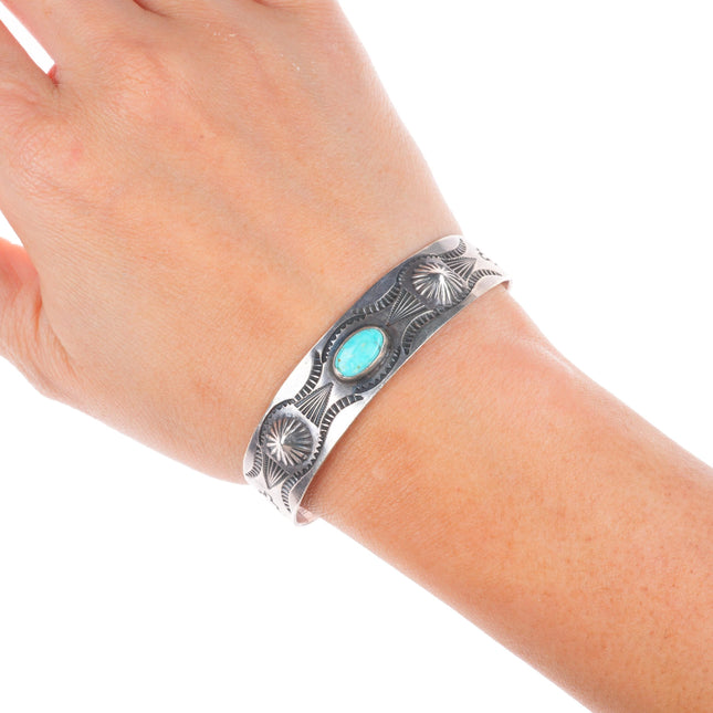6.25" 30's-40's Fred Harvey era Navajo sterling silver turquoise cuff bracelet