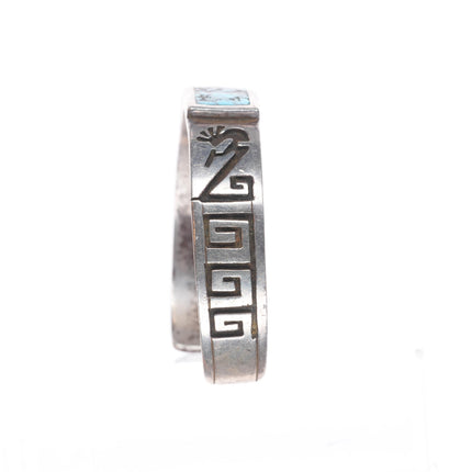 7" Ed Tsosie Navajo sterling silver Spiderweb turquoise kokopelli cuff bracelet