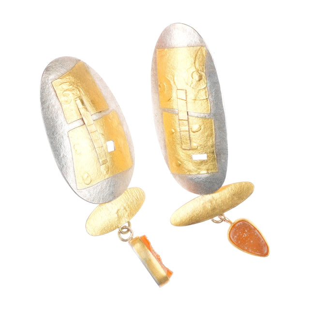 Retro Sydney Lynch Sterling silver Druzy quartz gold overlay earrings