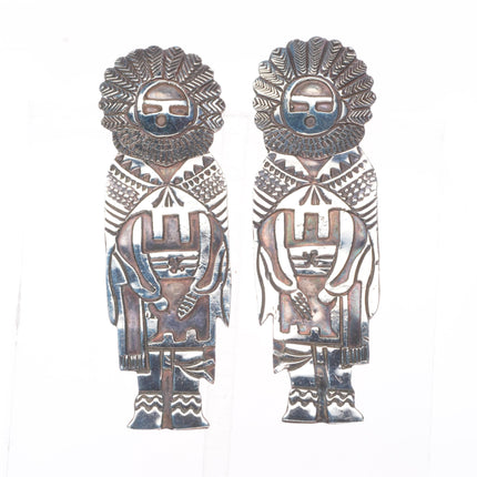 Vintage Navajo hand stamped sterling silver kachina form earrings