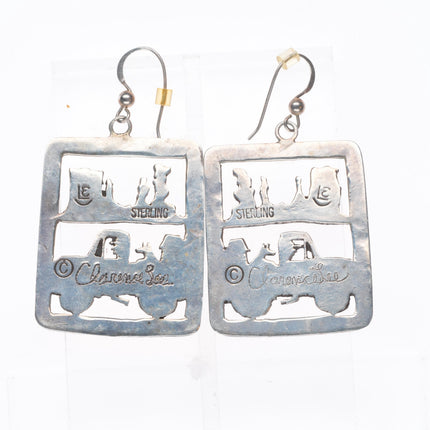 Clarence Lee Navajo sterling silver pickup truck storyteller earrings