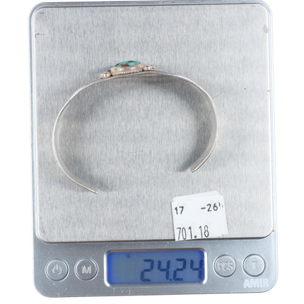 7.1" 20's-30's Vintage Navajo ingot silver whirling logs turquoise cuff bracelet