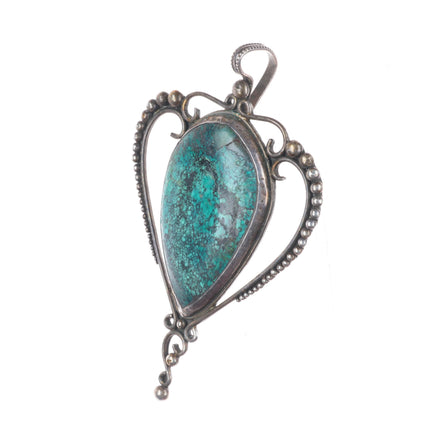 Big vintage Santa Fe southwestern sterling silver turquoise pendant