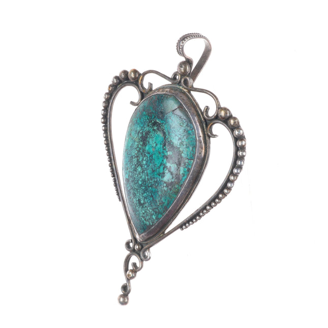 Big vintage Santa Fe southwestern sterling silver turquoise pendant