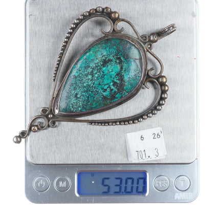Big vintage Santa Fe southwestern sterling silver turquoise pendant