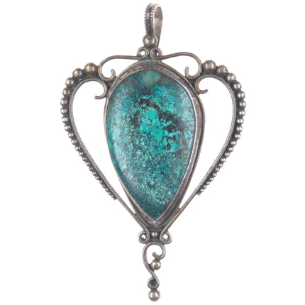 Big vintage Santa Fe southwestern sterling silver turquoise pendant