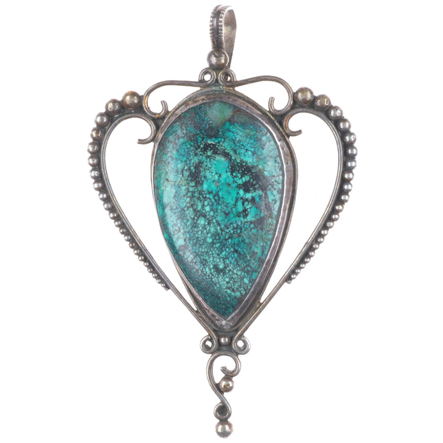 Big vintage Santa Fe southwestern sterling silver turquoise pendant