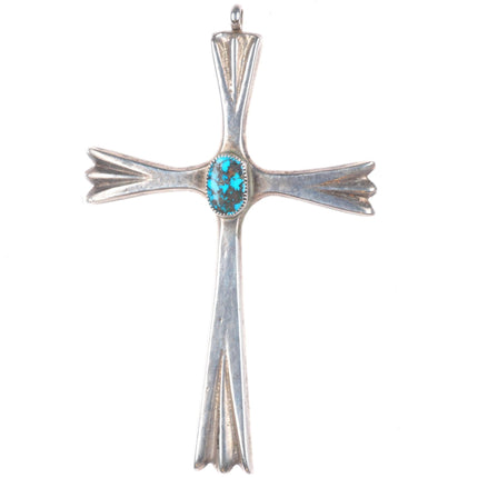 Big Vintage high grade turquoise Navajo sterling silver cross pendant