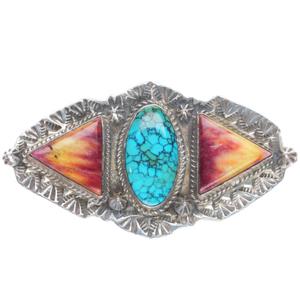 David Reeves Navajo sterling silver turquoise, spiny oyster pendant/pin/brooch
