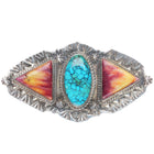 David Reeves Navajo sterling silver turquoise, spiny oyster pendant/pin/brooch