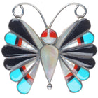 Zuni sterling silver turquoise/coral inlay butterfly pendant/pin/brooch