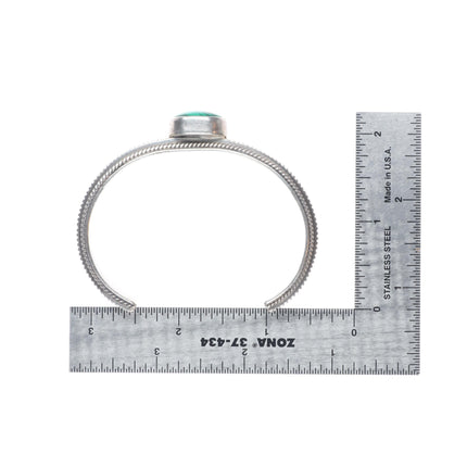 6.6" Vintage Navajo chiseled sterling silver malachite stone slim cuff bracelet