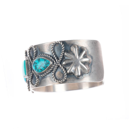 7.25" Brandon Williams Navajo sterling silver ropes turquoise row cuff bracelet