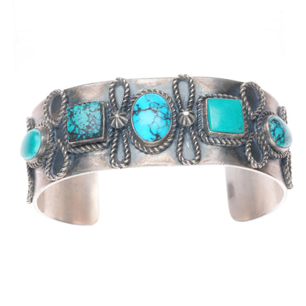 7.25" Brandon Williams Navajo sterling silver ropes turquoise row cuff bracelet