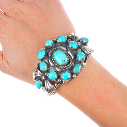 6.2" Helen Ortega Native American sterling silver turquoise cuff bracelet