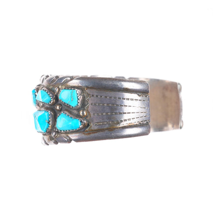 7.5" Vintage Wayne Cheama Zuni sterling silver 2 row turquoise cuff bracelet